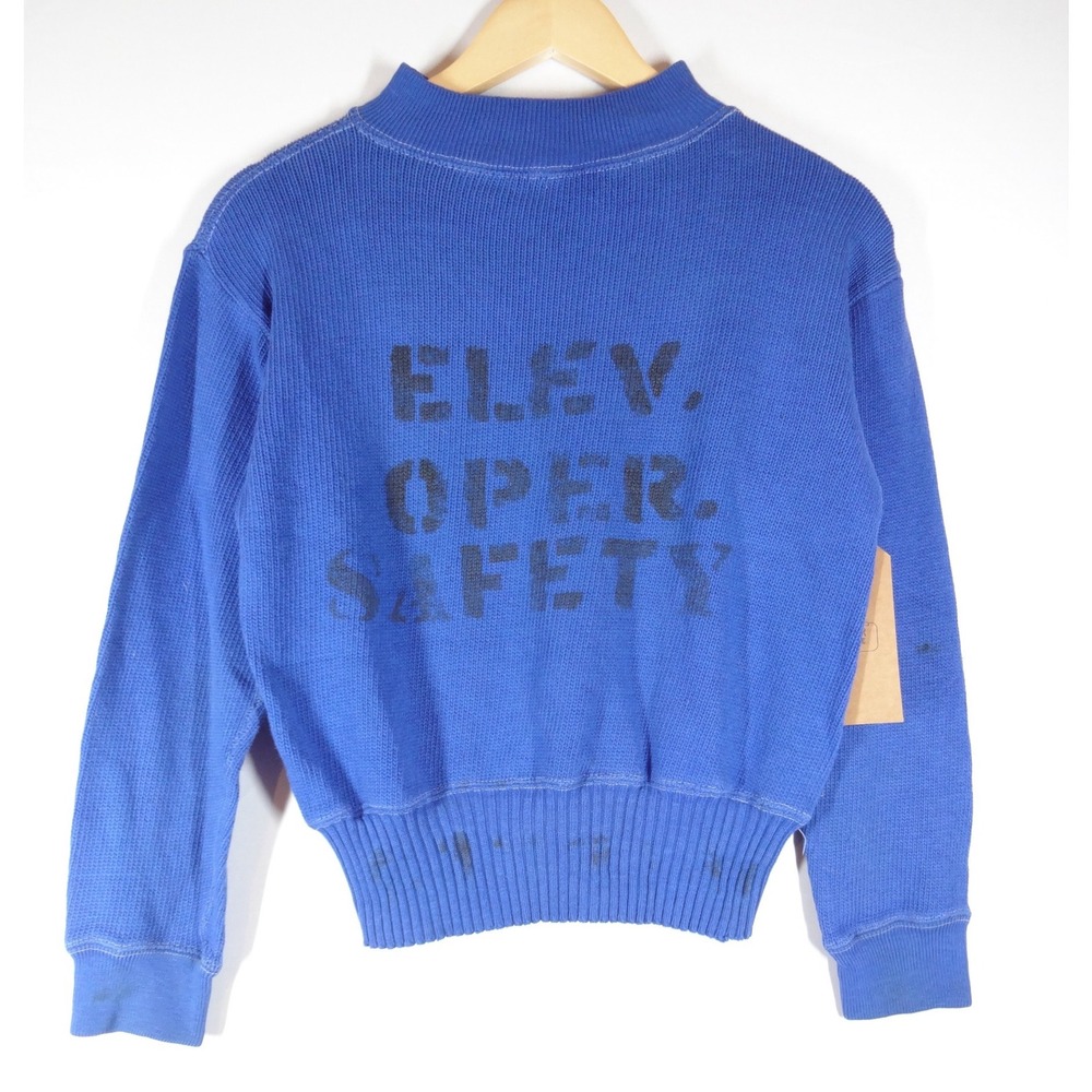 Vintage 1940s Elevator Operator Sweater Mens S Blue Stencil Workwear Industrial
